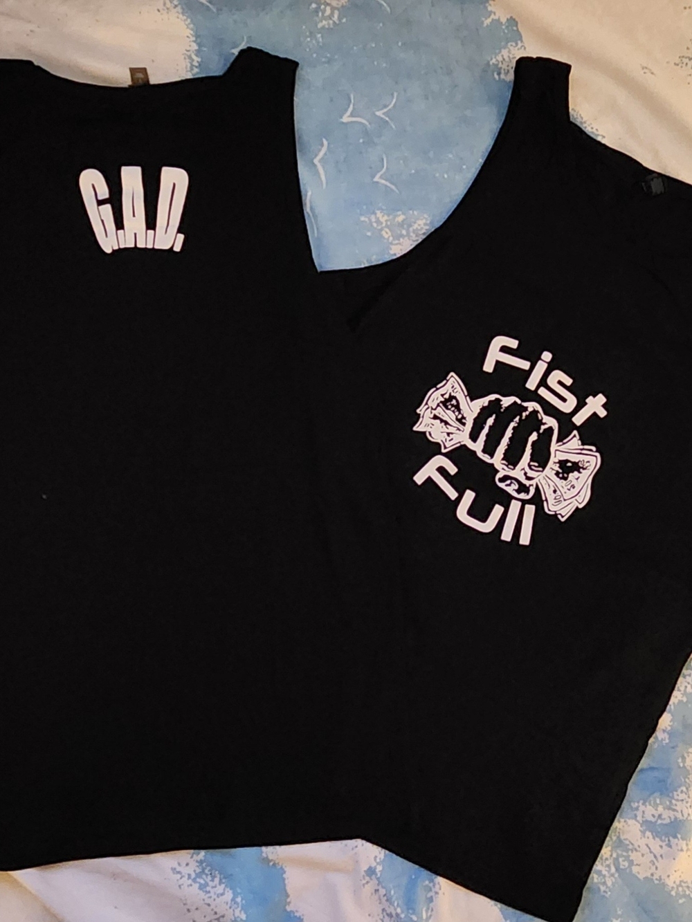 Black Tank Top with White Fist Full Graphic